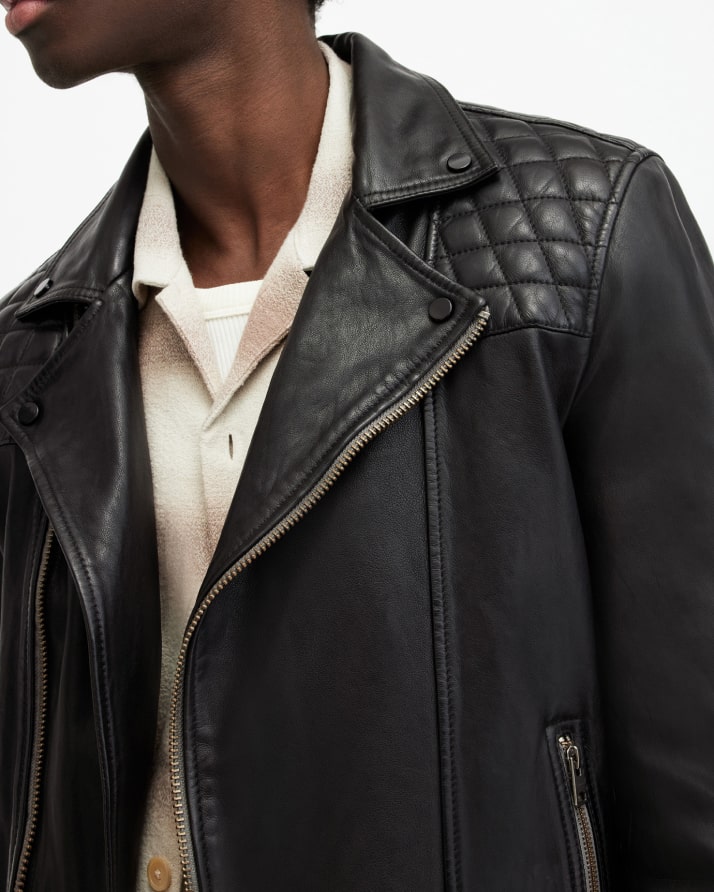 Men's Conroy Leather Jacket - Front Closeup View